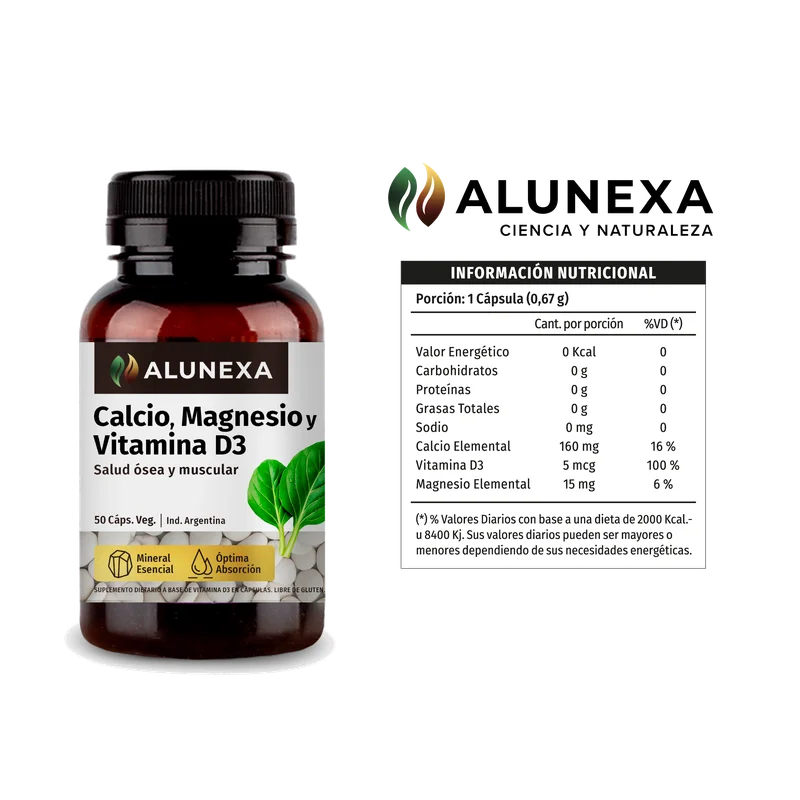 Tabla nutricional Calcio Magnesio y Vitamina D3 Alunexa